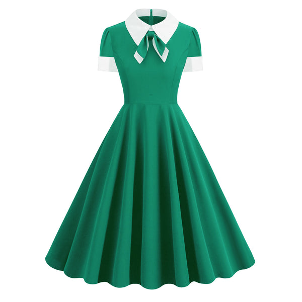 1950S Shirt Collar Bow Vintage Dress # 1230239