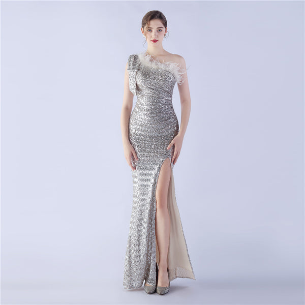 31329# Sequin One-shoulder Evening Dress